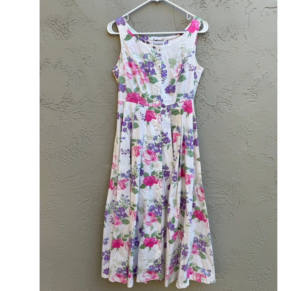 Vintage Chadwicks Womens Floral Button Front Sleeveless Midi Dress 6P Cottage